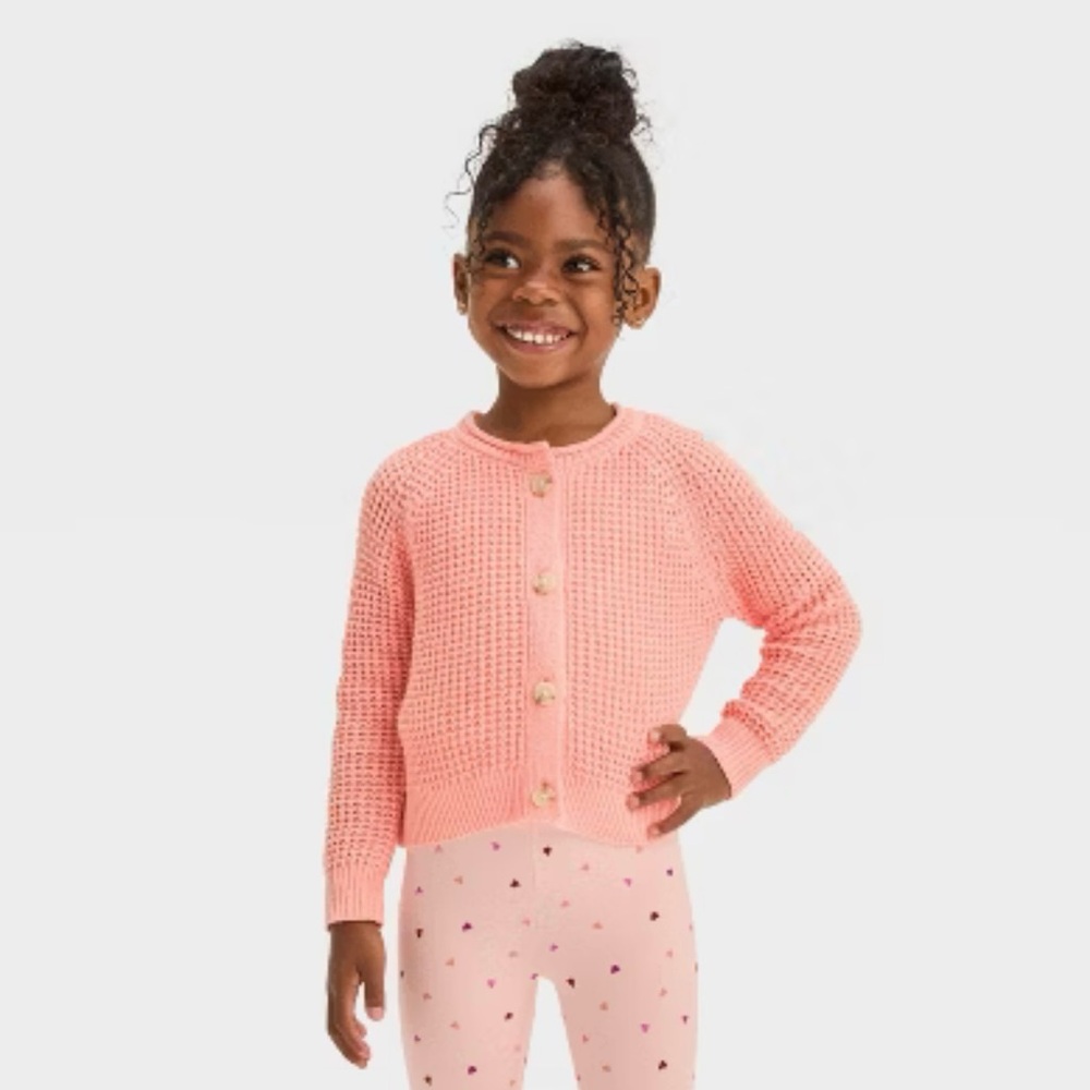 Cat & Jack Coral Pink Knit Button-Up Girls Cardigan